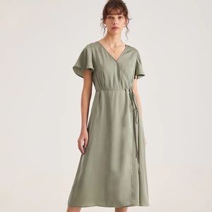 Flutter Sleeve Side Tie Wrap Midi Dress